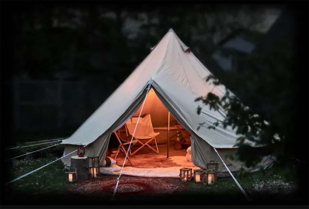 wisconsin glamping tent dusk