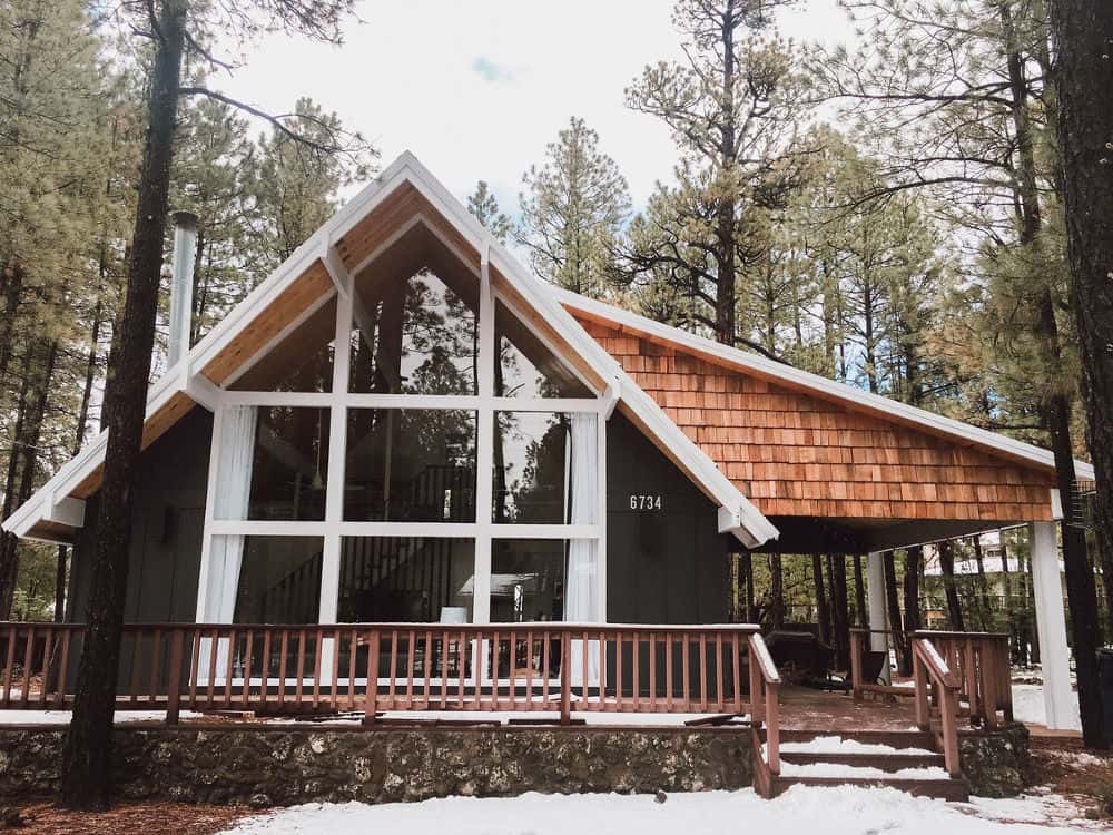 A renovated A-frame cabin rental in arizona