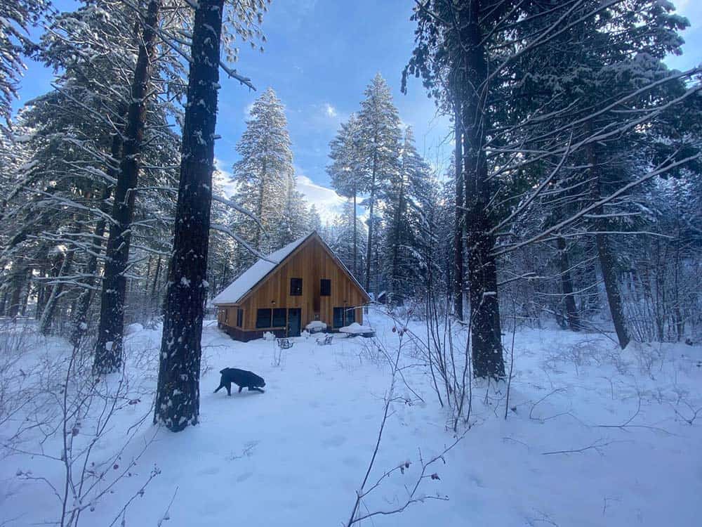 snowy secluded washington cabin