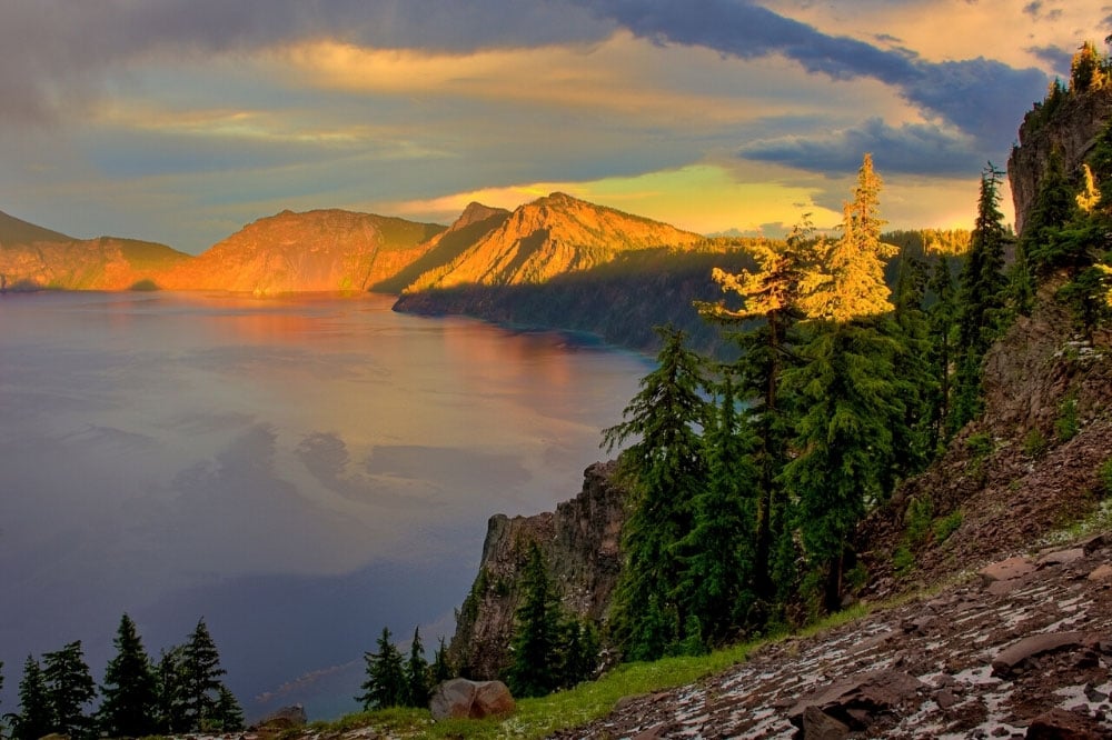 crater lake sunset