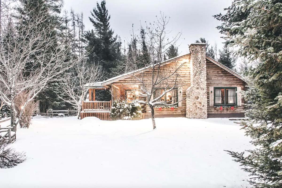 lake placid cabin in winter