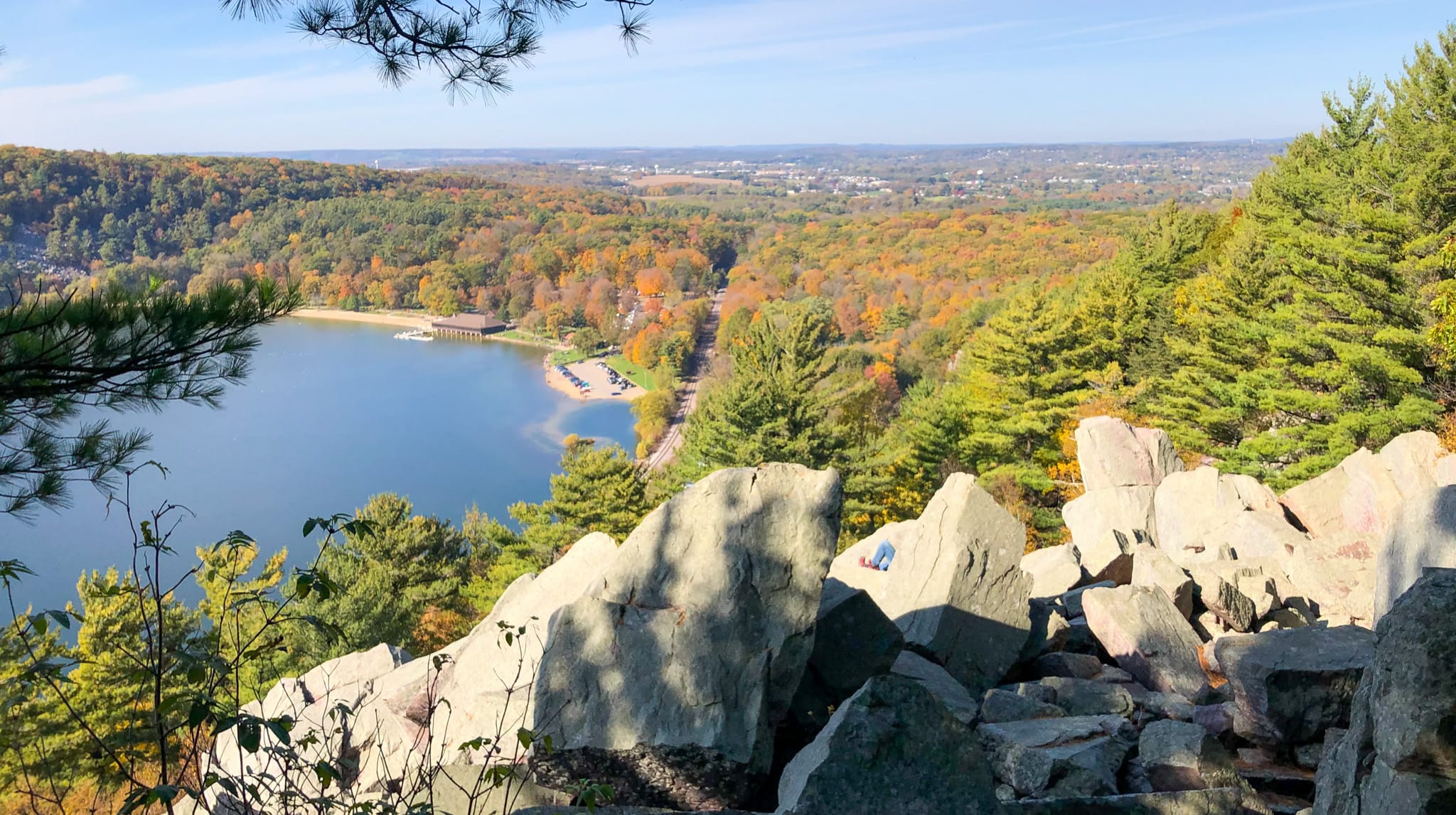 Looking at Devils Lake in autumn