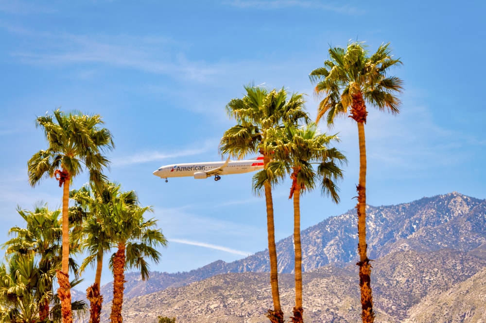 An American Airlines jet lands in Palm Springs.