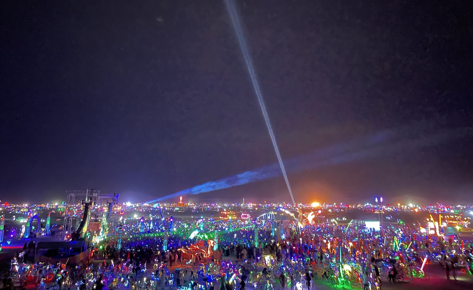A giant party at night at Burning Man