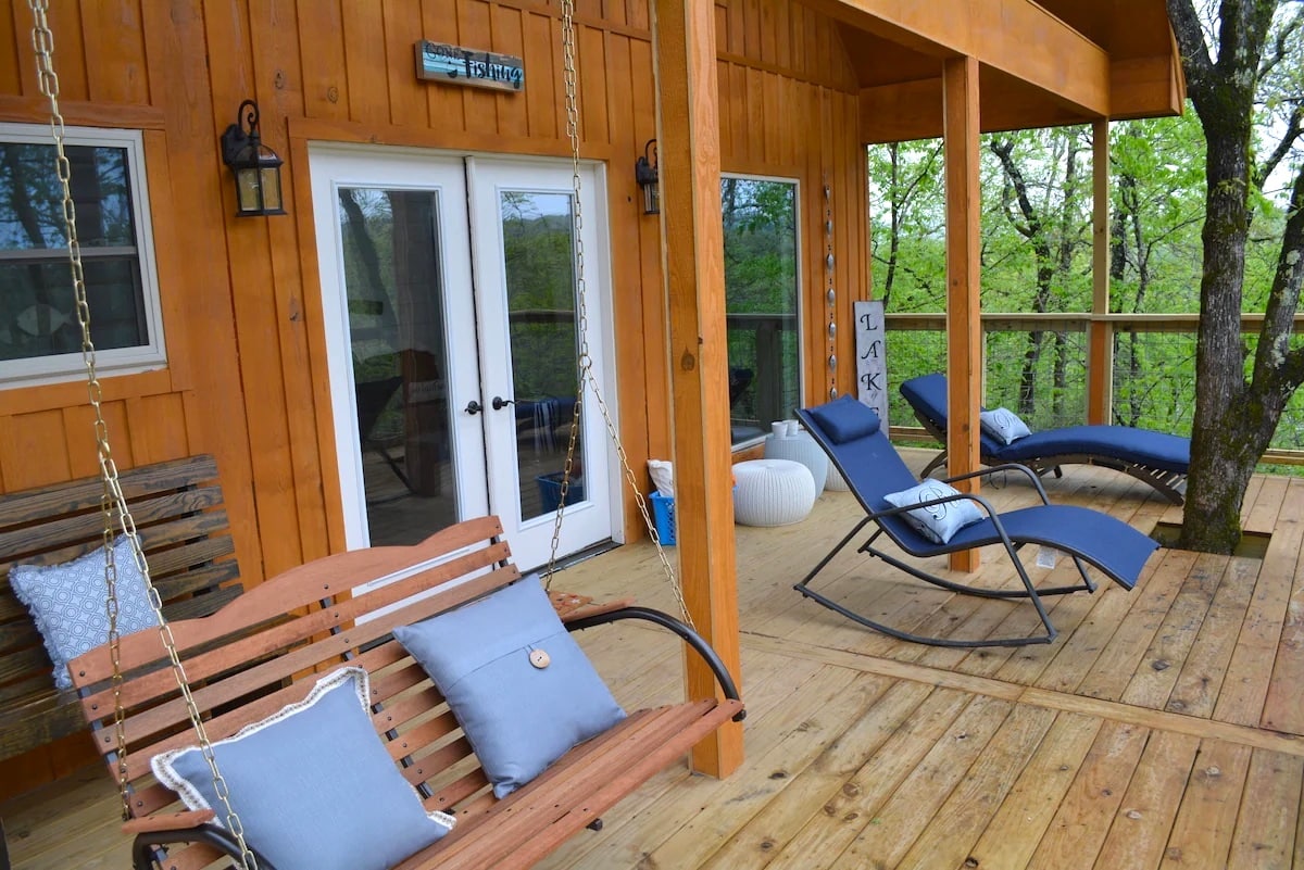 A treehouse deck overlooking the valley