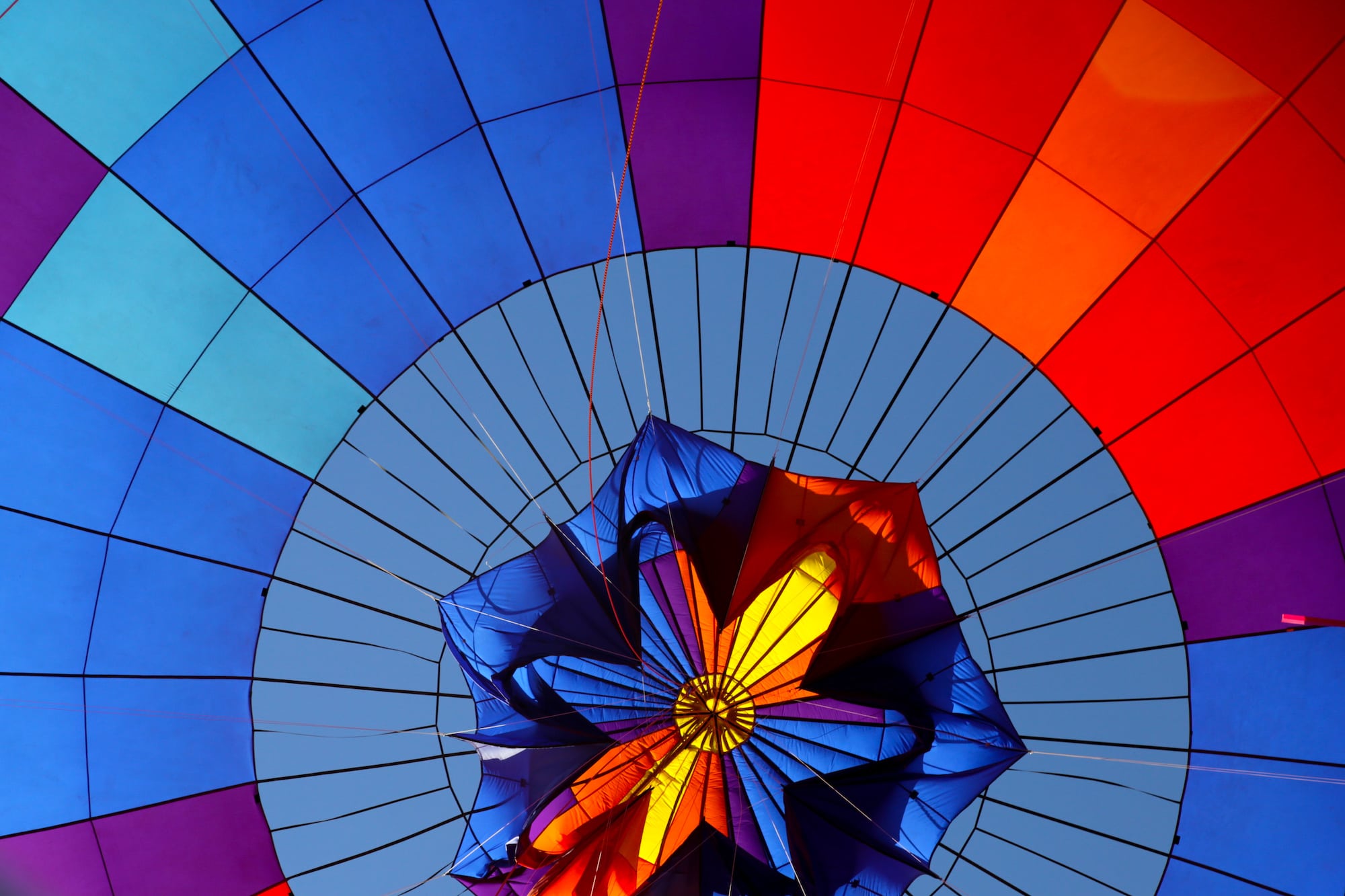 Inside the balloon of a hot air balloon