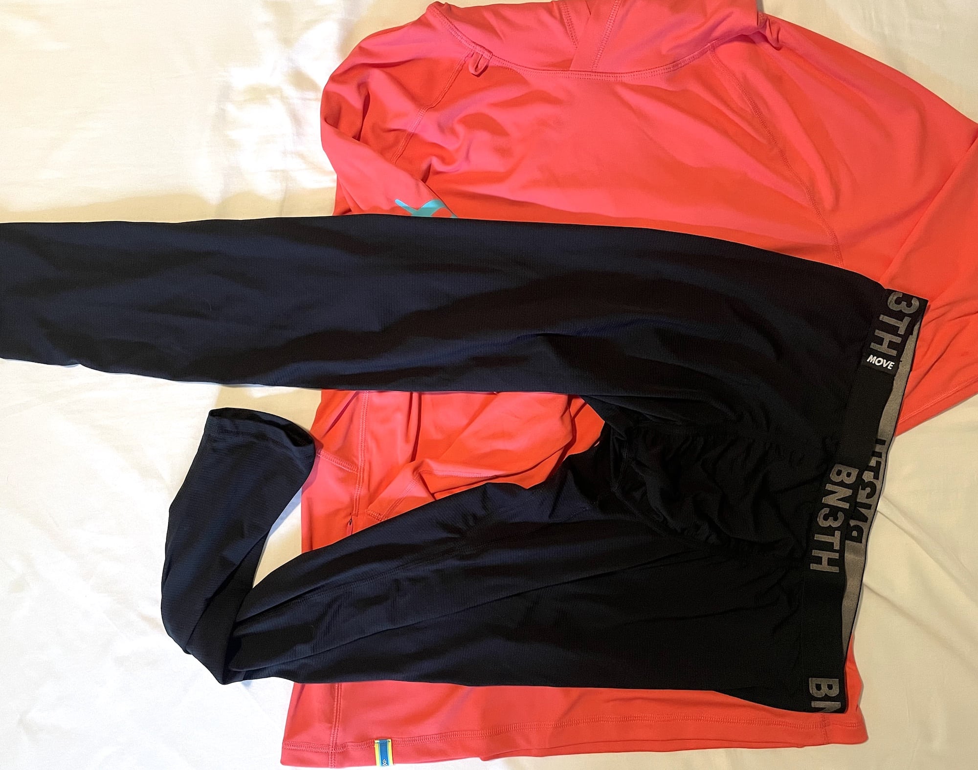 A base layer top and bottom - base layers are normally made of moisture-wicking fabrics