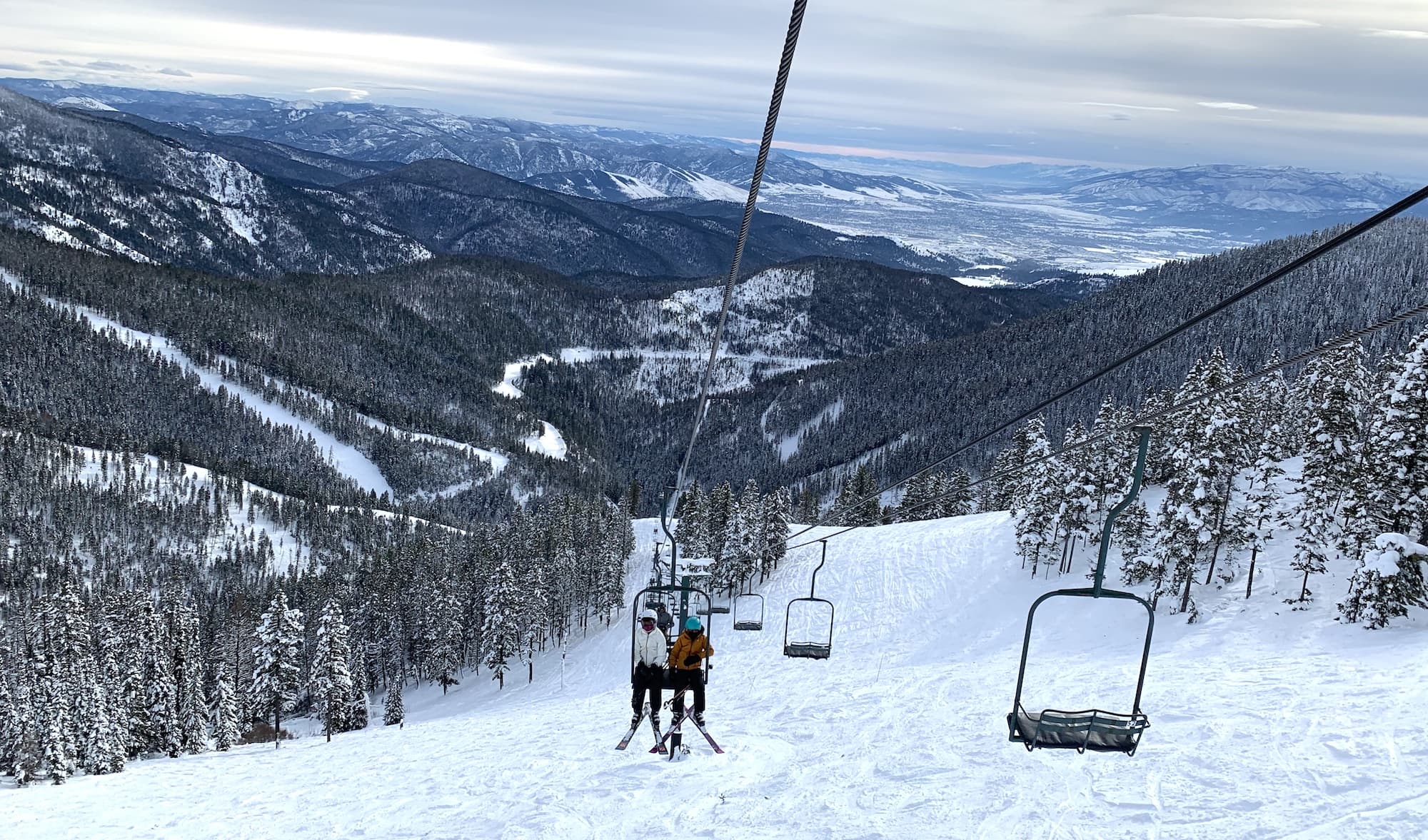 Taking the ski lift at the Snowbowl