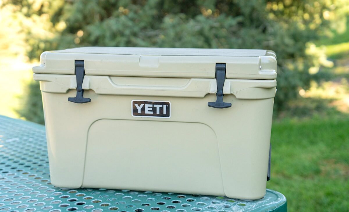 a YETI cooler sitting on a table
