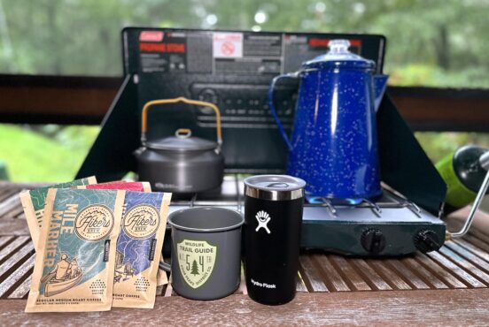 Making coffee at a campsite