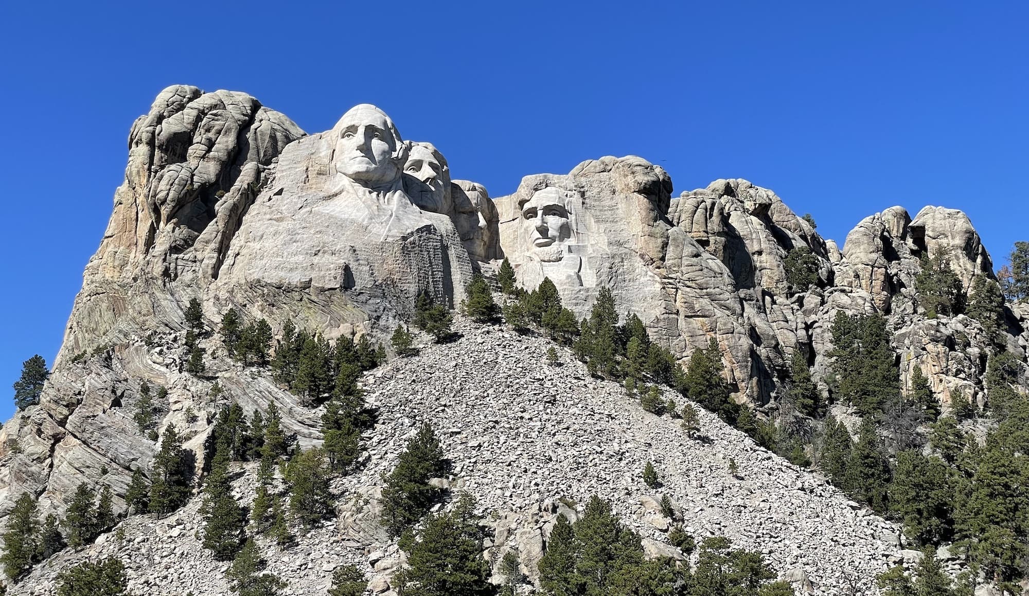 Looking up at Mount Rushmore